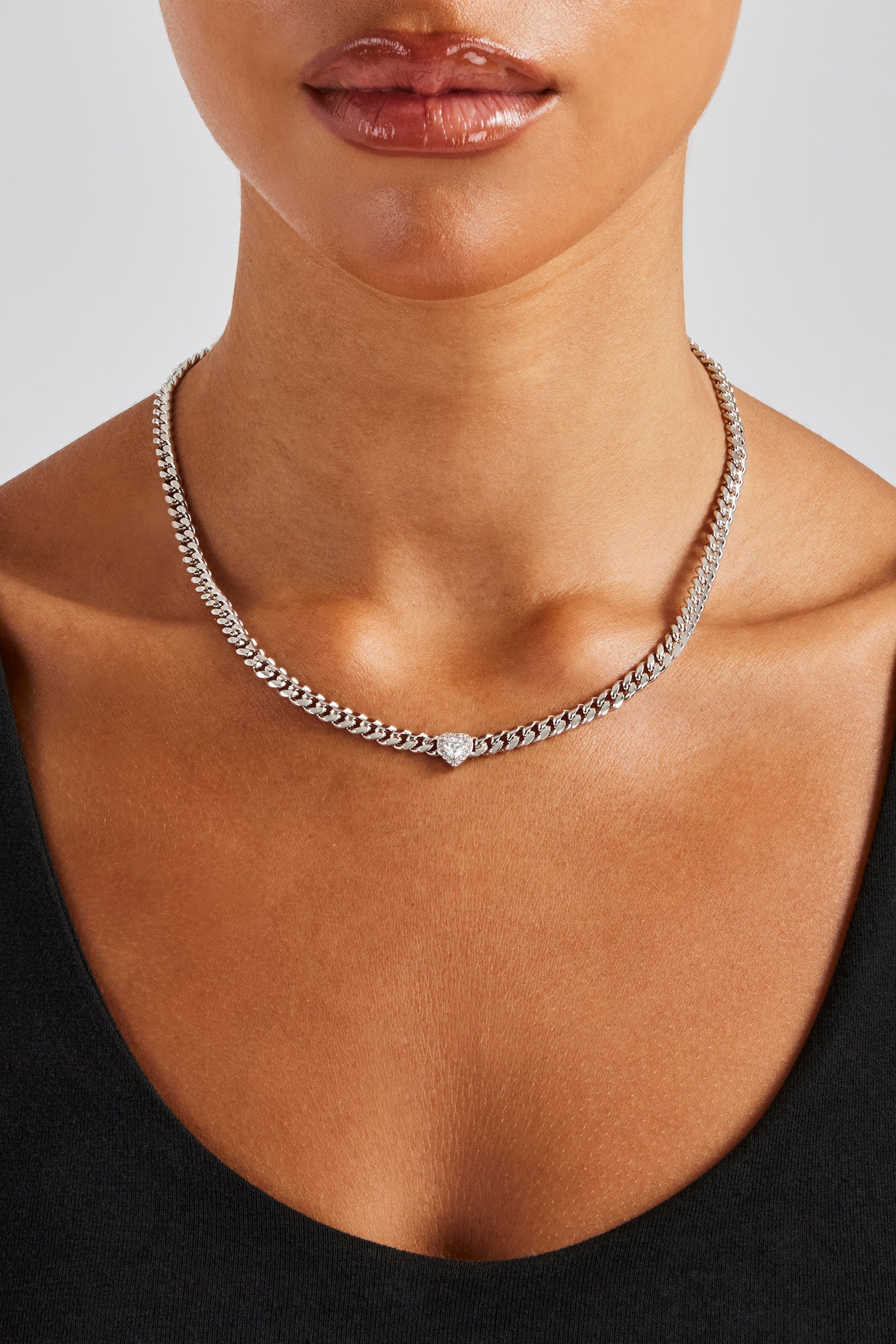 Kubanische Kette mit klarem Herz – 5 mm – Weiß